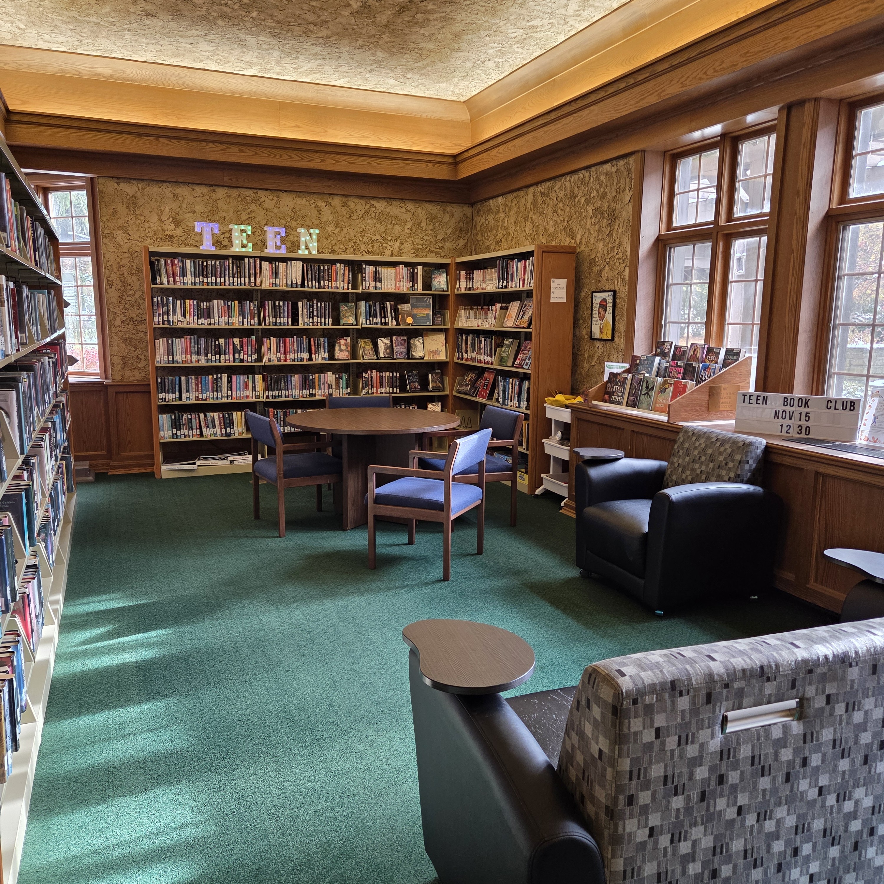 library space with teen sign